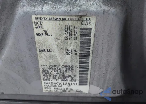 2018 Nissan Altima 2.5 Sv z USA, uszkodzony, nr VIN 1N4AL3AP7JC188191